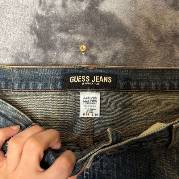 Vintage Y2K Guess Jeans Baggy Wide Leg Fadded Stone Wash Size Mens 34x36 - Picture 6 of 7